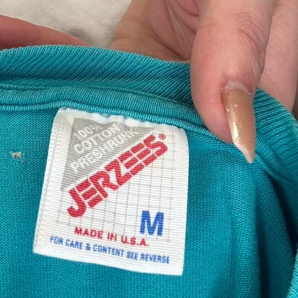 Vintage Jerzees New York Graphic Tee USA Made Teal 90s‎ NYC Shirt M - Picture 5 of 5